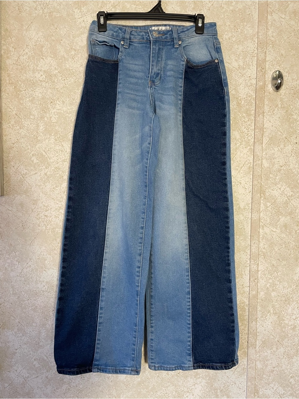 Madden Girl Two-Tone Blue Wide-Leg Flare Jeans